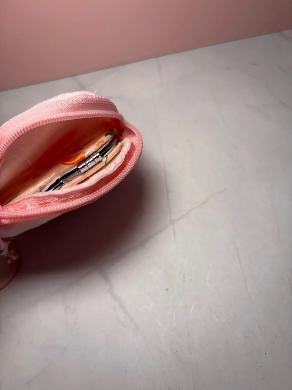 🍓Pink Flamingo Plush Coin Pouch with Heart Print Strawberry Print Compact Mirror